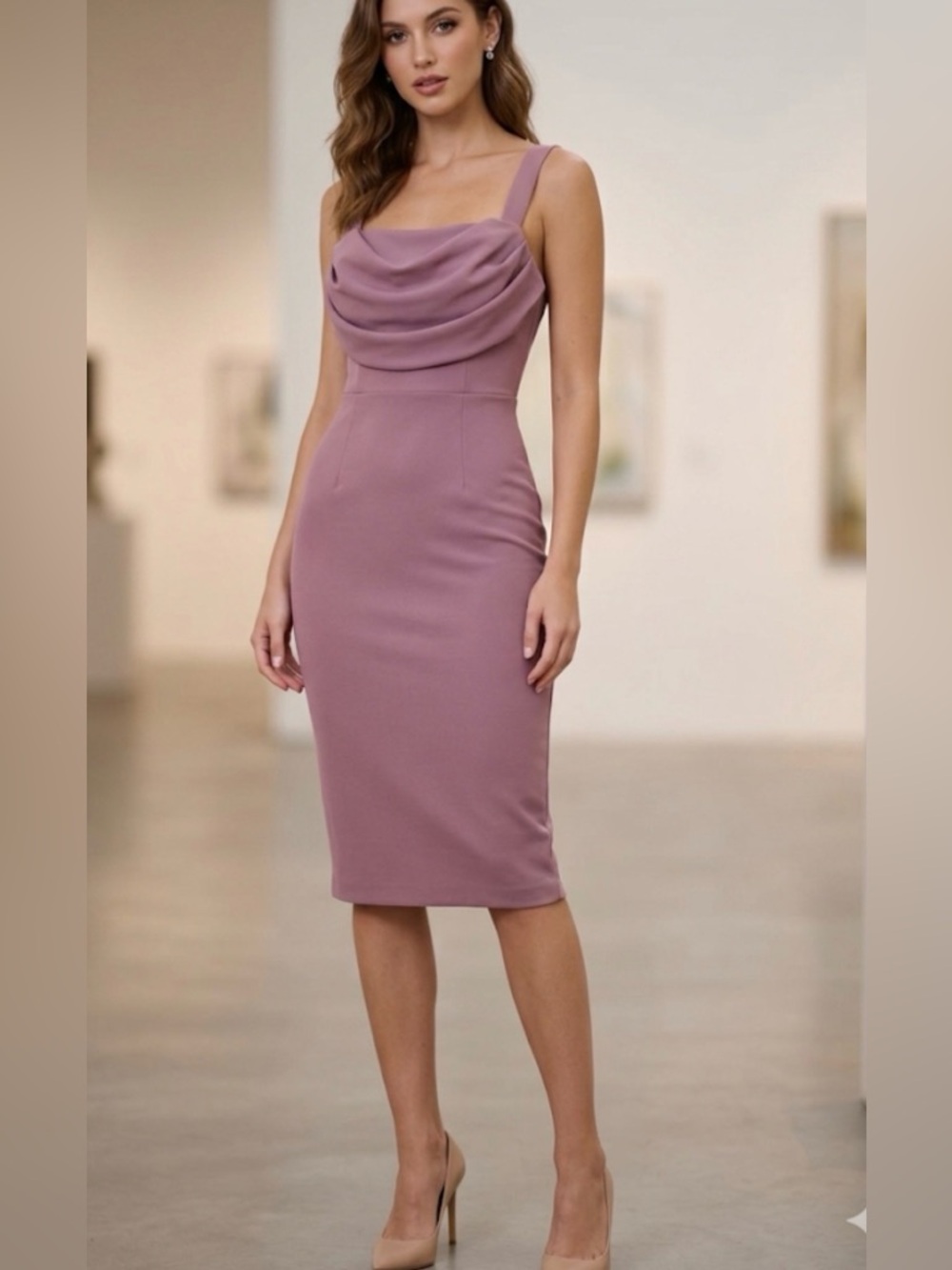 ASOS DESIGN Sleeveless Mauve Cowl Neck Sheath Dress Size 6